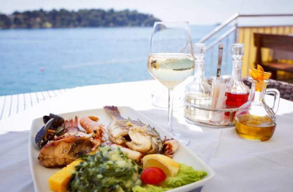 white wine blended seafood symphony by the shore